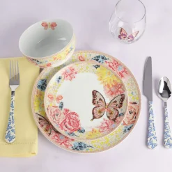 Dinnerware Service For 4|Dolly Parton Mosaic Peach Butterfly 12 Piece Dinnerware Set Service for 4