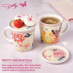 Coffee Mugs|Dolly Parton Mosaic Set of 2 Mugs with Lid Coaster