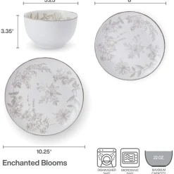 Dinnerware Service For 4|Pfaltzgraff® Enchanted Bloom 12 Piece Dinnerware Set, Service for 4