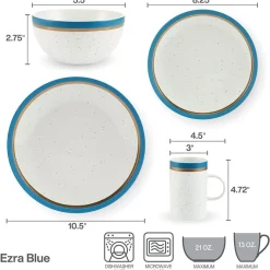 Dinnerware Service For 4|Pfaltzgraff® Ezra Blue 16 Piece Dinnerware Set, Service for 4
