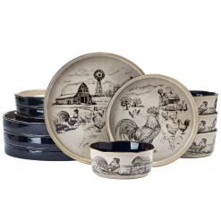 Dinnerware Service For 4|Pfaltzgraff® Farmyard Rooster 12 Piece Dinnerware Set, Service for 4