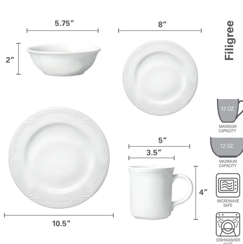 Dinnerware Service For 4|Dinnerware Service For 8|Pfaltzgraff® Filigree® Dinnerware Set
