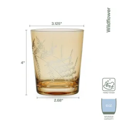 Drinking Glasses|Fitz and Floyd Wildflower Double Old Fashioned Glasses Set of 4, Gold