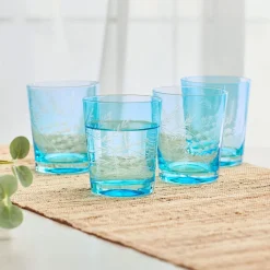 Drinking Glasses|Fitz and Floyd Wildflower Double Old Fashioned Glasses Set of 4, Blue
