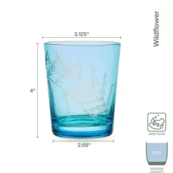 Drinking Glasses|Fitz and Floyd Wildflower Double Old Fashioned Glasses Set of 4, Blue