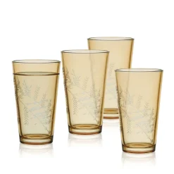 Drinking Glasses|Fitz and Floyd Wildflower Highball Glasses Set of 4, Gold