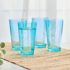 Drinking Glasses|Fitz and Floyd Wildflower Highball Glasses Set of 4, Blue
