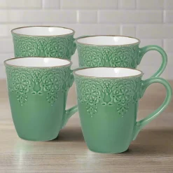 Coffee Mugs|Pfaltzgraff® French Lace Set of 4 Green Mugs