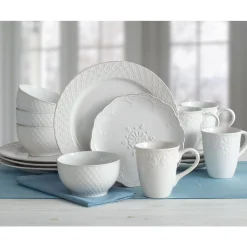Dinnerware Service For 4|Dinnerware Service For 8|Pfaltzgraff® French Lace White 16 Piece Dinnerware Set Service for 4