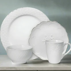 Dinnerware Service For 4|Dinnerware Service For 8|Pfaltzgraff® French Lace White 16 Piece Dinnerware Set Service for 4