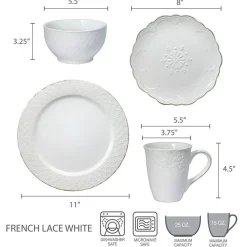 Dinnerware Service For 4|Dinnerware Service For 8|Pfaltzgraff® French Lace White 16 Piece Dinnerware Set Service for 4