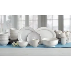 Dinnerware Service For 8|Pfaltzgraff® French Lace White Service for 8 with Serveware