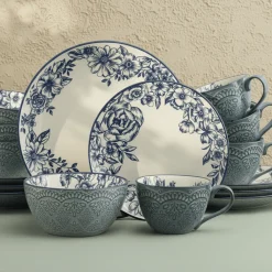 Dinnerware Service For 4|Pfaltzgraff® Gabriela Blue 16 Piece Dinnerware Set, Service for 4