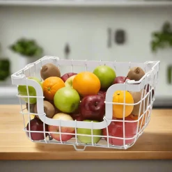 Fruit And Storage Baskets|Gourmet Basics® General Store White Stacking And Nesting Wire Organization Basket