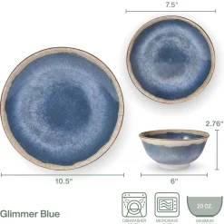 Dinnerware Service For 4|Pfaltzgraff® Glimmer Blue 12 Piece Dinnerware Set, Service for 4