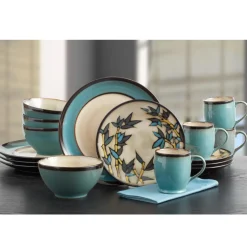Dinnerware Service For 4|Dinnerware Service For 8|Gourmet Basics® Gourmet Basics Belmont Round Blue Stalks Dinnerware Set