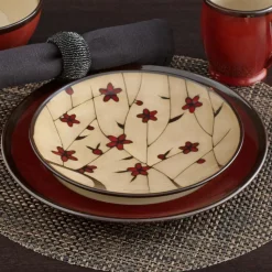 Dinner Plates|Gourmet Basics® Gourmet Basics Belmont Set of 4 Red Round Dinner Plates