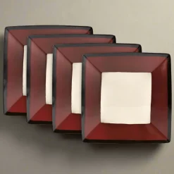 Dinner Plates|Gourmet Basics® Gourmet Basics Belmont Set of 4 Red Square Dinner Plates
