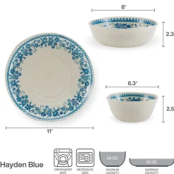 Dinnerware Service For 4|Pfaltzgraff® Hayden Blue 12 Piece Dinnerware Set, Service for 4