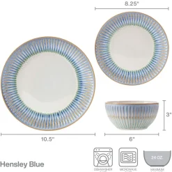 Dinnerware Service For 4|Pfaltzgraff® Hensley Blue 12 Piece Dinnerware Set, Service for 4