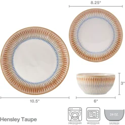 Dinnerware Service For 4|Pfaltzgraff® Hensley Taupe 12 Piece Dinnerware Set, Service for 4