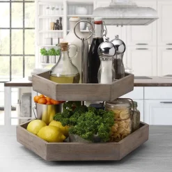 Fruit And Storage Baskets|Gourmet Basics® Hexagon 2 Tiered Mango Wood Serve Tray