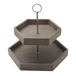 Fruit And Storage Baskets|Gourmet Basics® Hexagon 2 Tiered Mango Wood Serve Tray