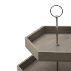 Fruit And Storage Baskets|Gourmet Basics® Hexagon 2 Tiered Mango Wood Serve Tray