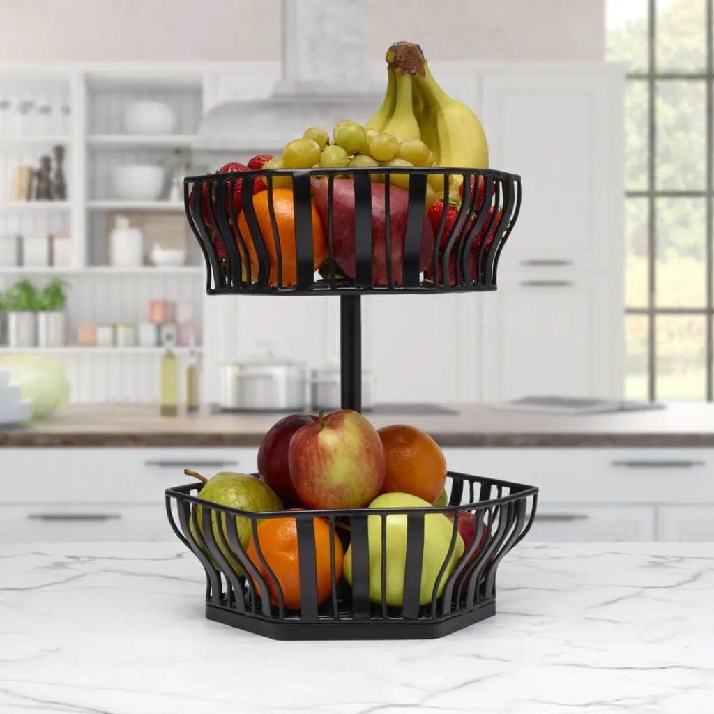 Fruit And Storage Baskets|Gourmet Basics® Hex 2 Tier Storage Basket
