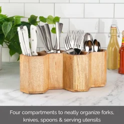 Flatware Caddies|Gourmet Basics® Hex Wood Flatware Storage Caddy