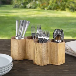 Flatware Caddies|Gourmet Basics® Hex Wood Flatware Storage Caddy