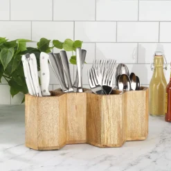 Flatware Caddies|Gourmet Basics® Hex Wood Flatware Storage Caddy