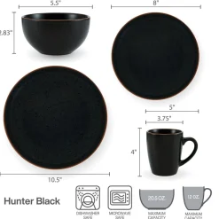 Dinnerware Service For 4|Pfaltzgraff® Hunter Black 16 Piece Dinnerware Set, Service for 4