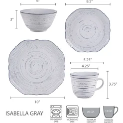 Dinnerware Service For 4|Pfaltzgraff® Isabella Gray 16 Piece Dinnerware Set, Service for 4