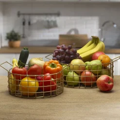 Fruit And Storage Baskets|Decor|Gourmet Basics® Kendall Set Of 2 Gold Centerpiece Baskets