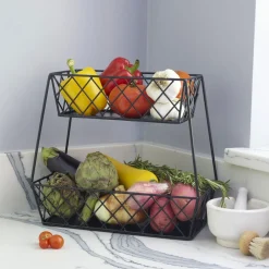 Fruit And Storage Baskets|Gourmet Basics® Lattice Farm Flat Back 2 Tier Storage Basket