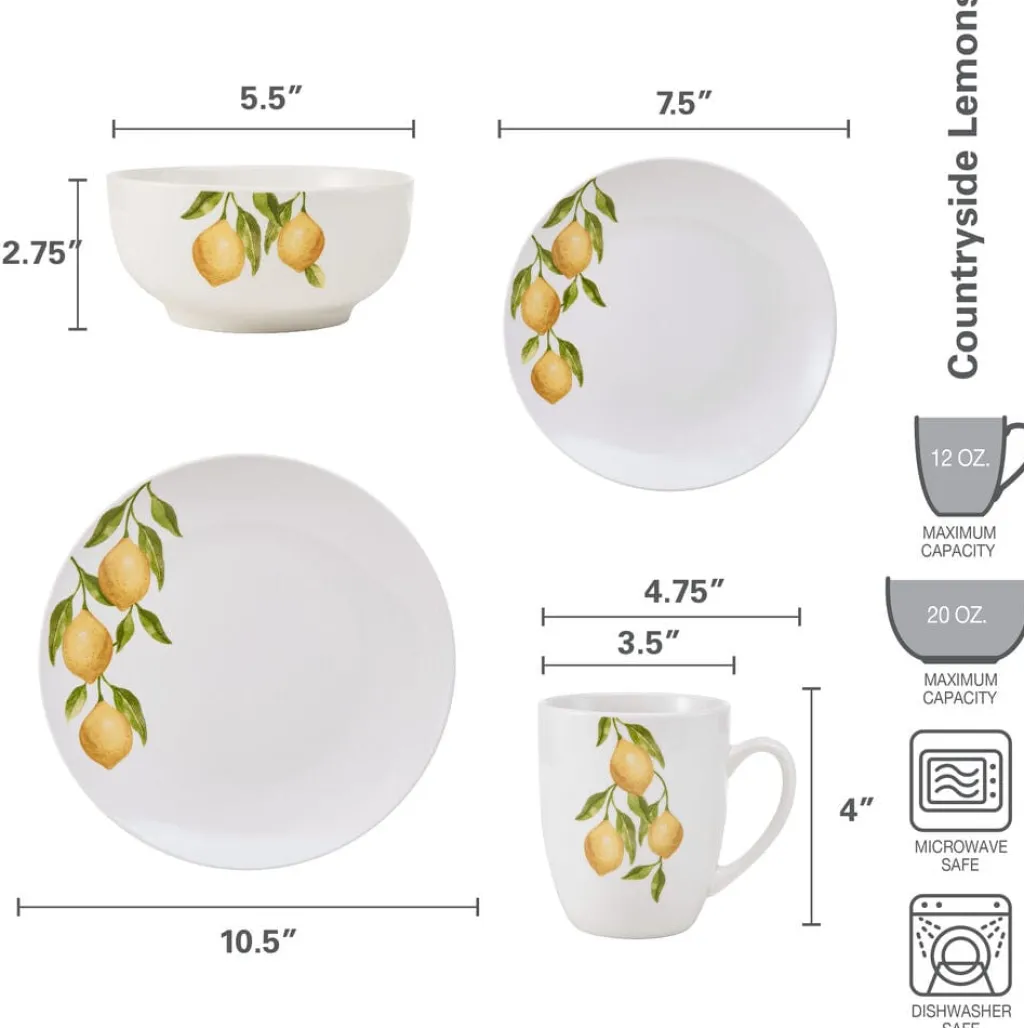 Dinnerware Service For 4|Studio Nova Lemons 16 Piece Dinnerware Set, Service for 4