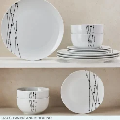 Dinnerware Service For 4|Studio Nova Linear Symphony 12 Piece Dinnerware Set, Service for 4