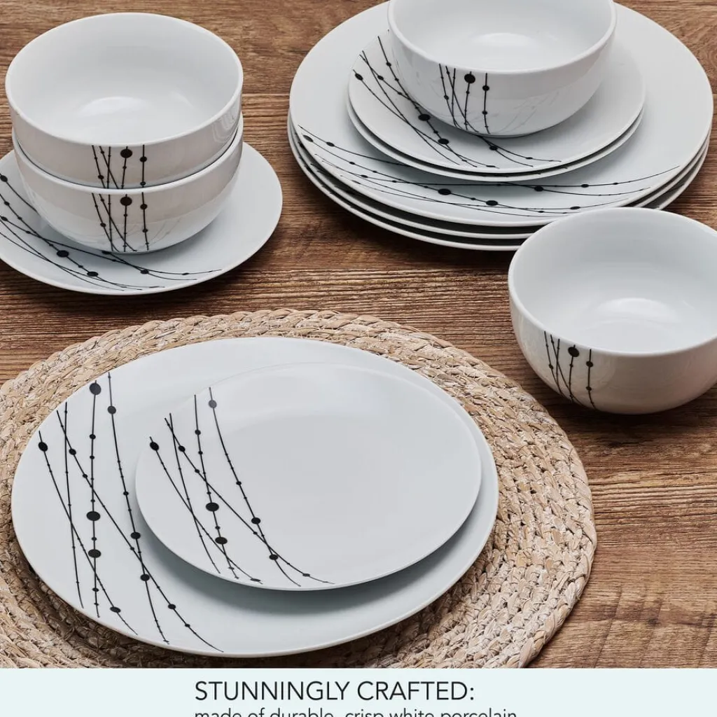 Dinnerware Service For 4|Studio Nova Linear Symphony 12 Piece Dinnerware Set, Service for 4