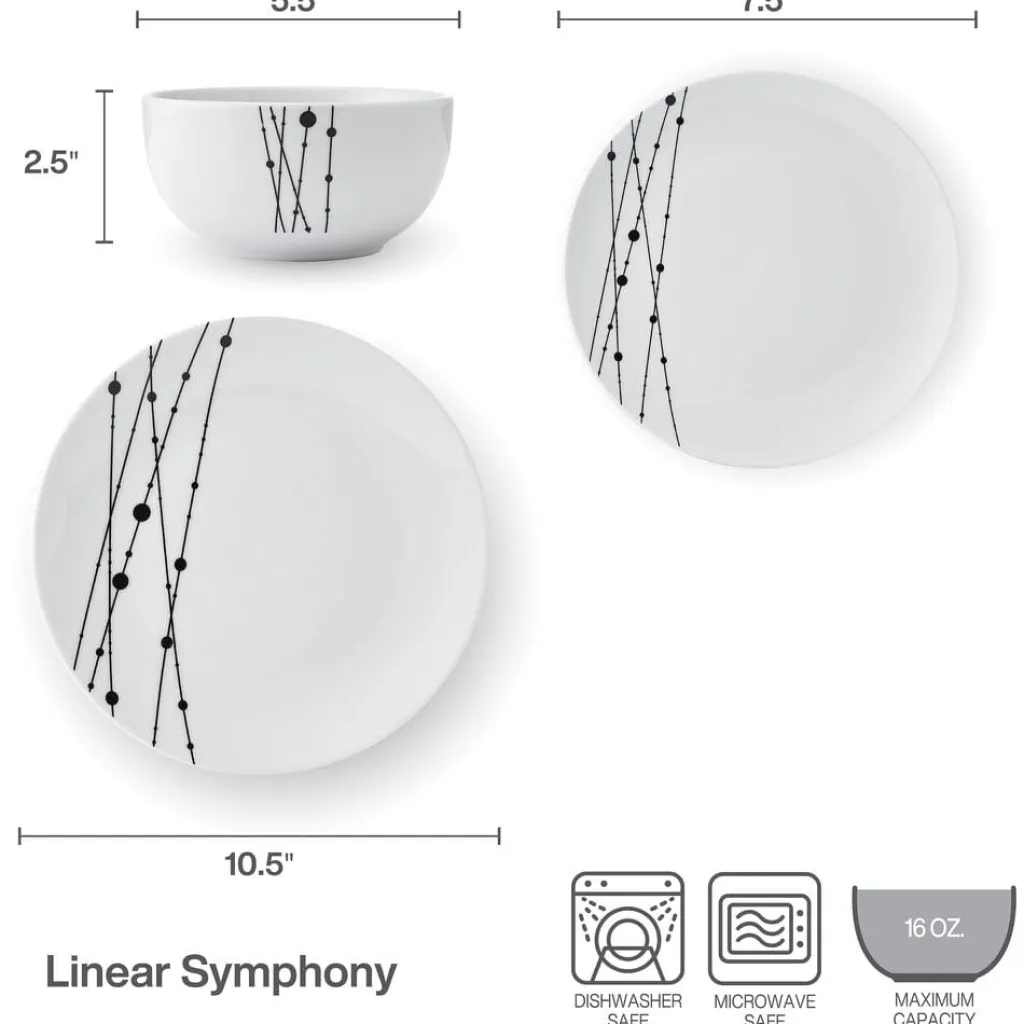 Dinnerware Service For 4|Studio Nova Linear Symphony 12 Piece Dinnerware Set, Service for 4