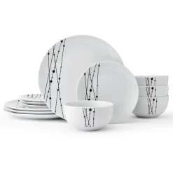 Dinnerware Service For 4|Studio Nova Linear Symphony 12 Piece Dinnerware Set, Service for 4