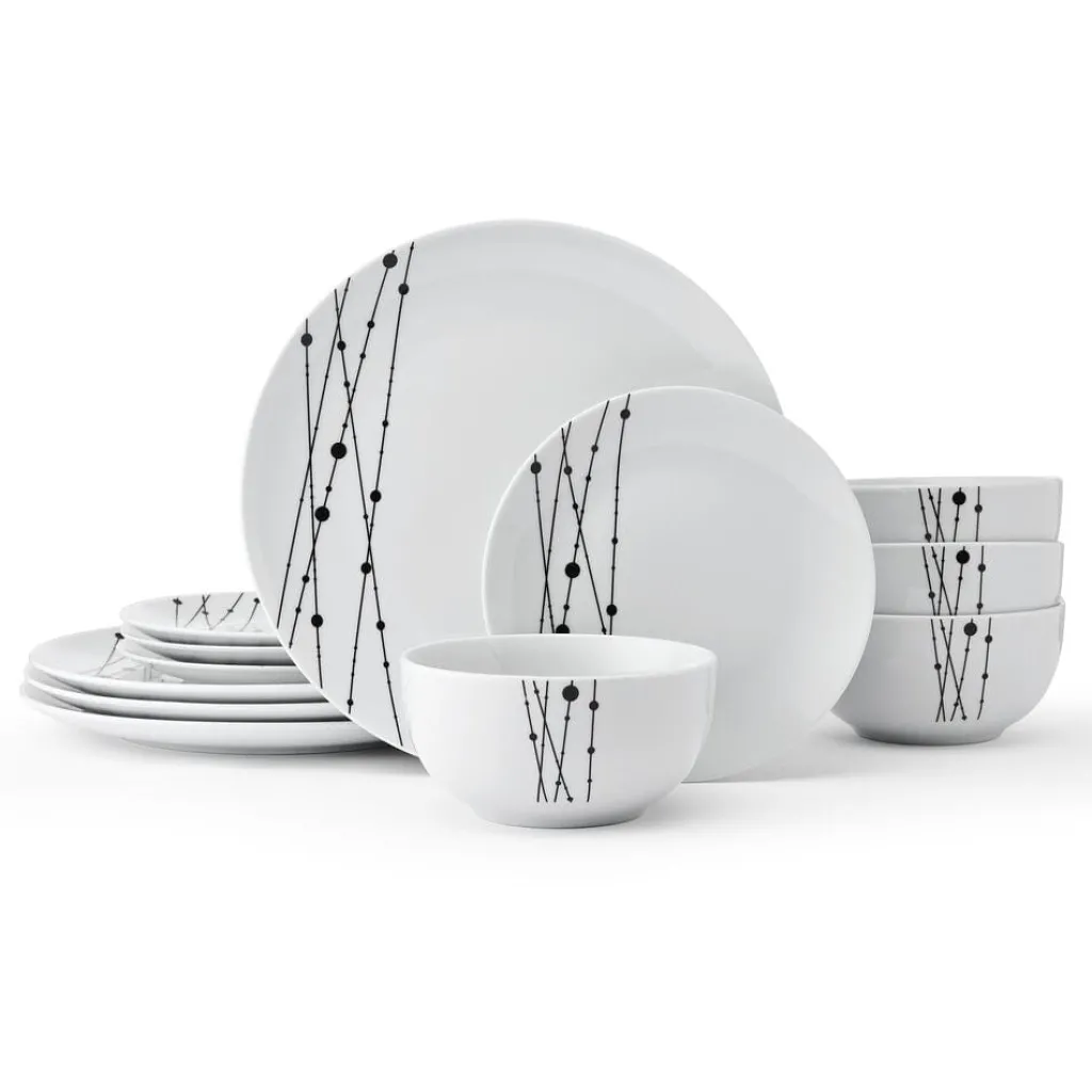 Dinnerware Service For 4|Studio Nova Linear Symphony 12 Piece Dinnerware Set, Service for 4