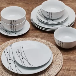 Dinnerware Service For 4|Studio Nova Linear Symphony 12 Piece Dinnerware Set, Service for 4