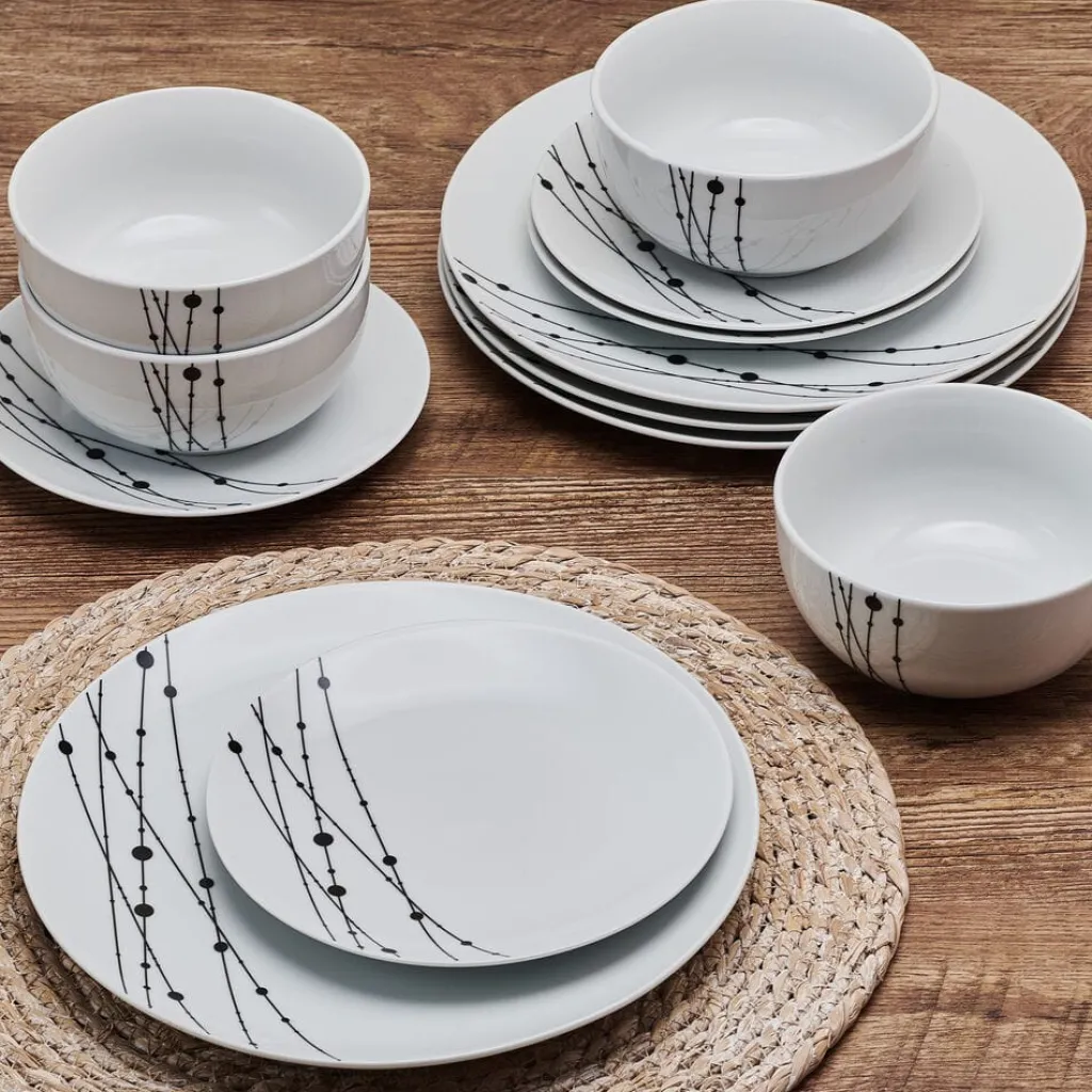 Dinnerware Service For 4|Studio Nova Linear Symphony 12 Piece Dinnerware Set, Service for 4