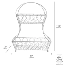 Fruit And Storage Baskets|Gourmet Basics® Loop And Lattice 2 Tier White Flatback Storage Basket
