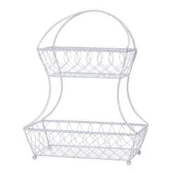 Fruit And Storage Baskets|Gourmet Basics® Loop And Lattice 2 Tier White Flatback Storage Basket