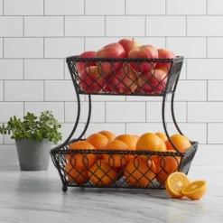 Fruit And Storage Baskets|Gourmet Basics® Loop Lattice 2 Tier Rectangular Basket