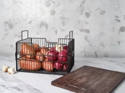 Fruit And Storage Baskets|Gourmet Basics® Madam Grid Stacking and Nesting Basket with Mango Wood Lid