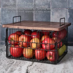 Fruit And Storage Baskets|Gourmet Basics® Madam Grid Stacking and Nesting Basket with Mango Wood Lid