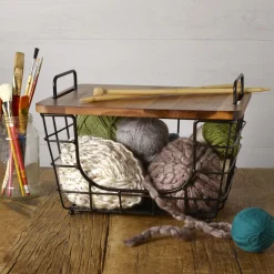 Fruit And Storage Baskets|Gourmet Basics® Madam Stacking And Nesting Basket with Acacia Lid